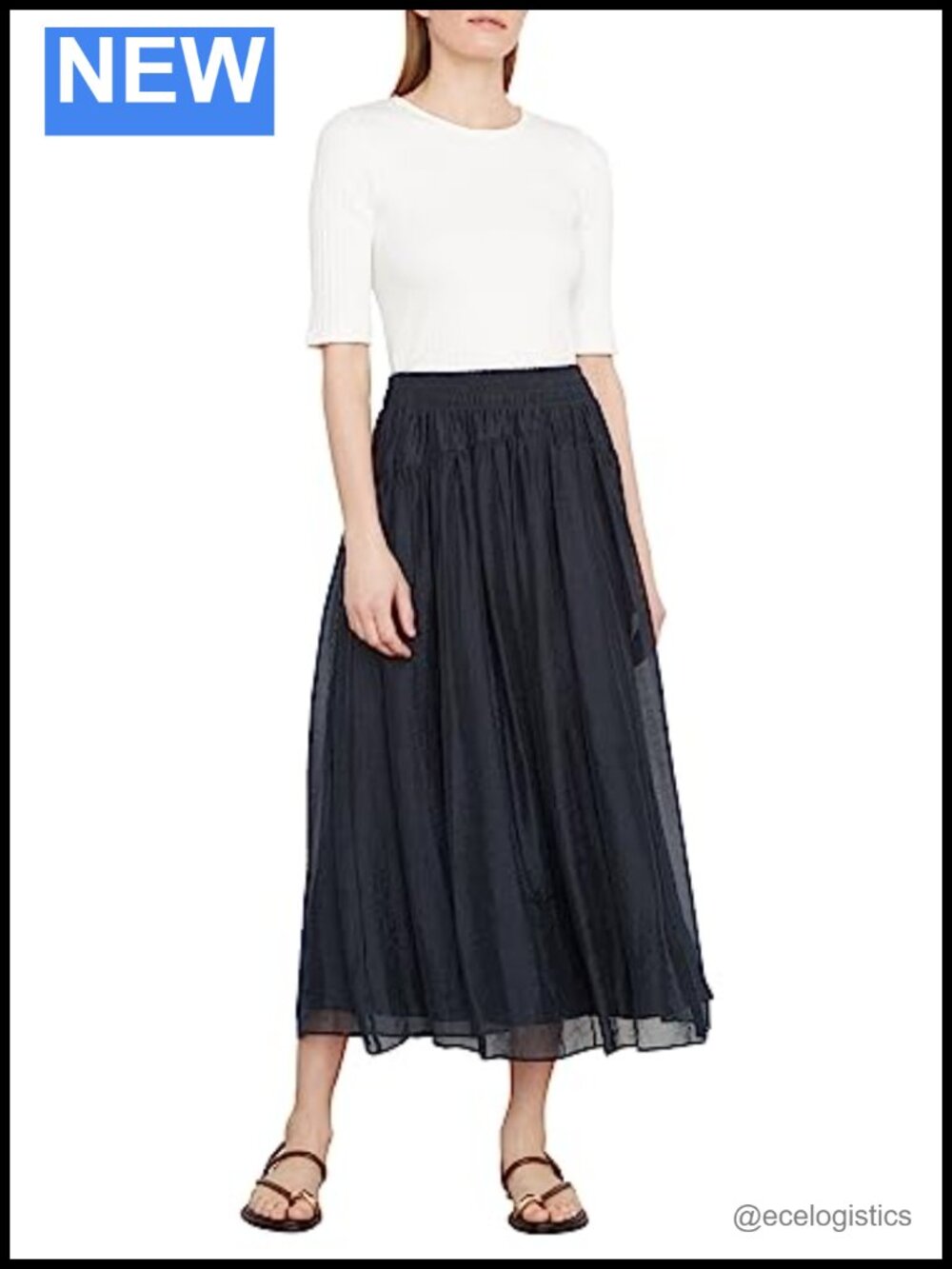 Tencel Lyocell Blend Pull On Smocked Waist Midi Skirt for Dance